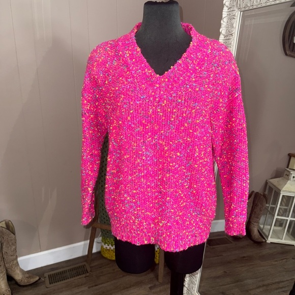 Main Strip • Hot Pink Colorful Popcorn Knit Sweater - Picture 2 of 10